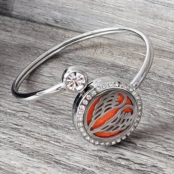 Silver Tone Stainless Steel Angel Wing Essential Oil Wrap Bracelet - Picture 3 of 7